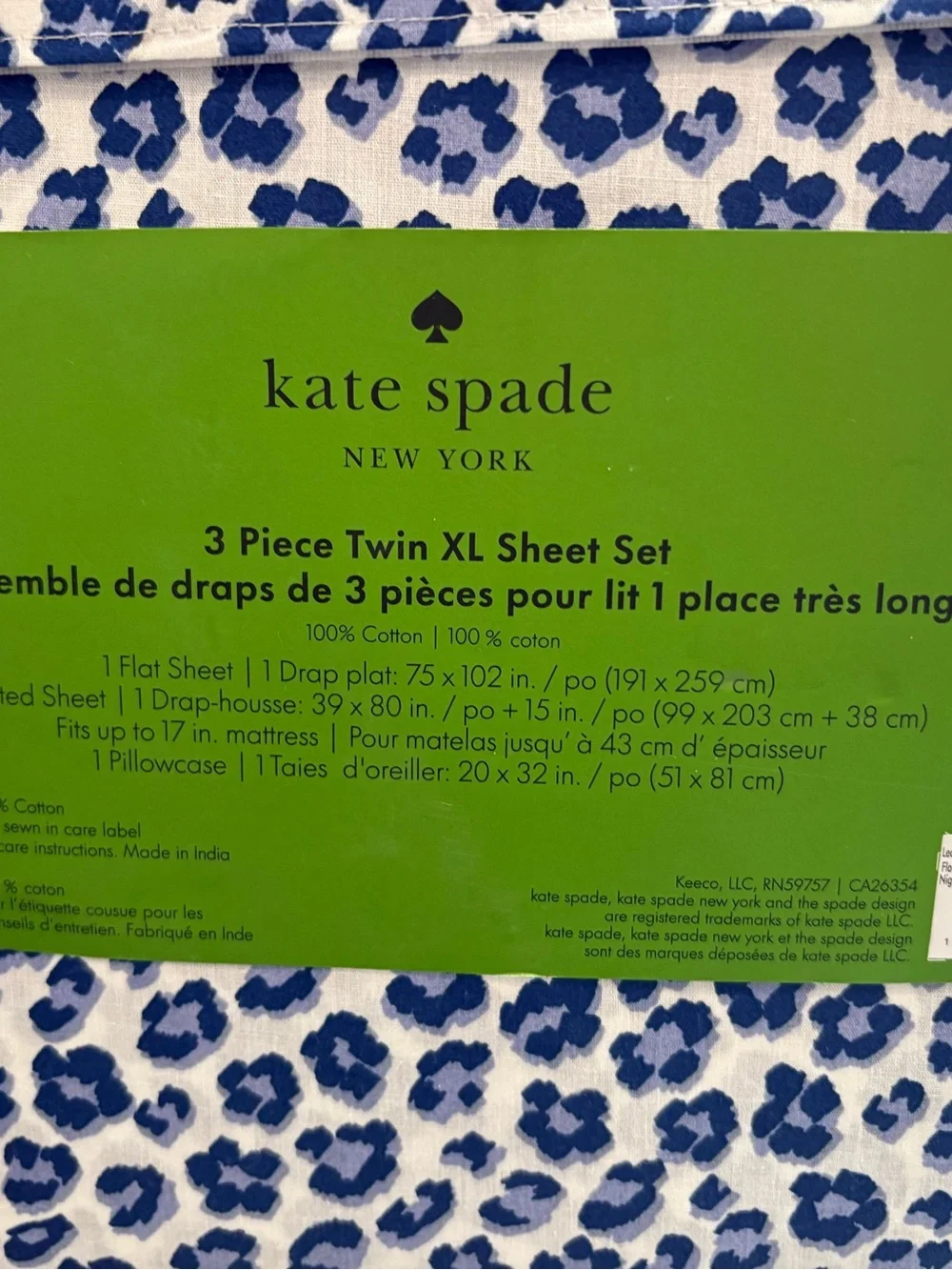 DORM READY NWT Kate Spade twin XL sheets  leopard floral print/nighttime color